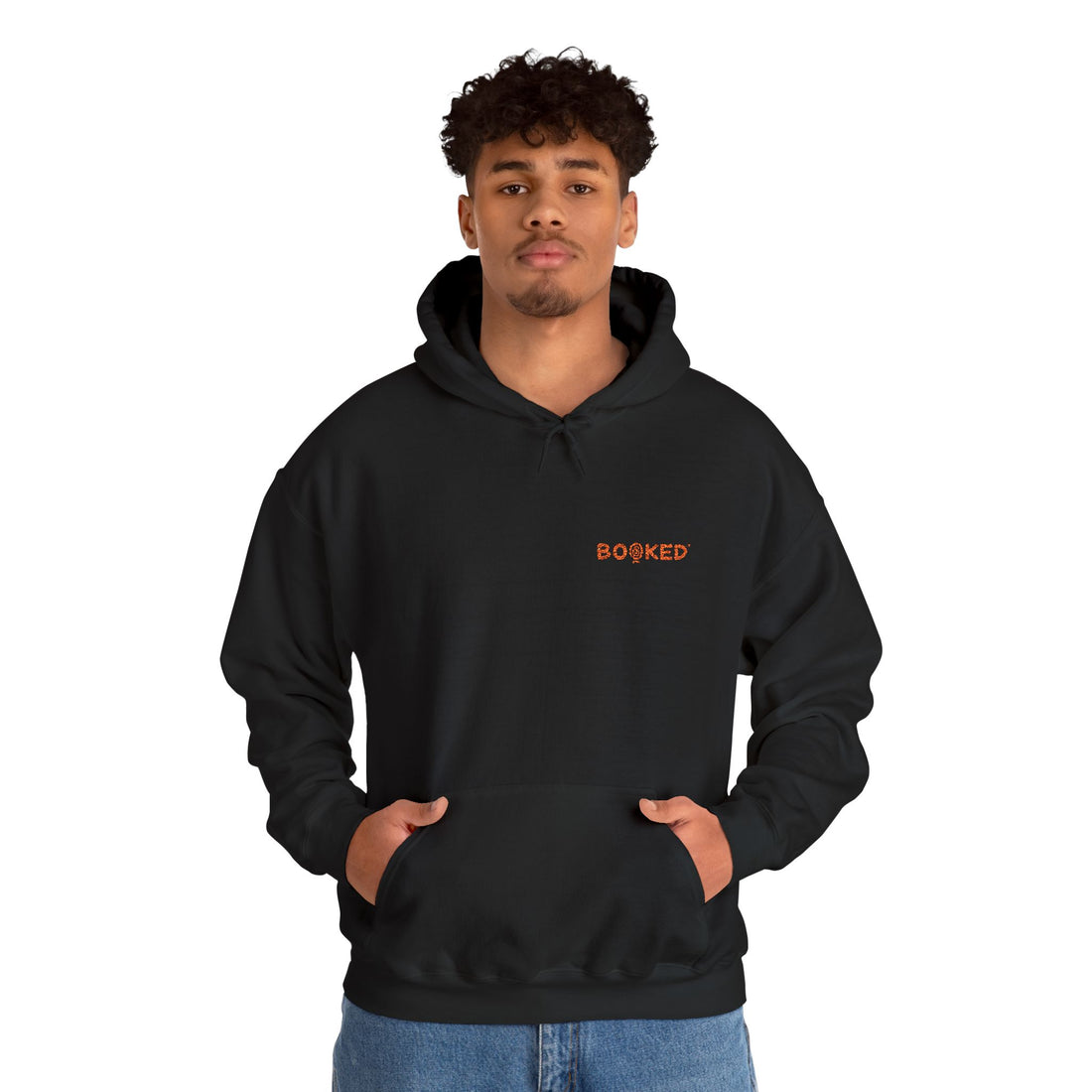 Minimalist BOOKED Hoodie - Unisex Heavy Blend™ Hooded Sweatshirt - Ocre Text Design