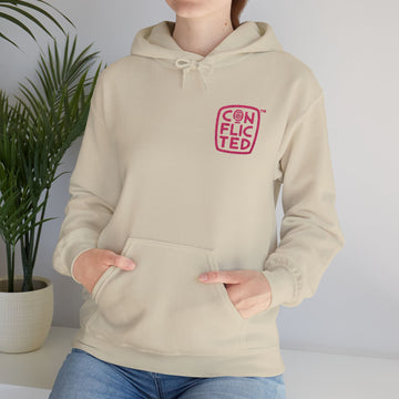 Pink Conflicted Embroidered Hoodie | Premium Voice Over Heavy Blend™ Sweatshirt