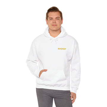 Minimalist BOOKED Hoodie - Unisex Heavy Blend™ Hooded Sweatshirt - Yellow Text Design