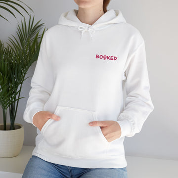 Minimalist BOOKED Hoodie - Unisex Heavy Blend™ Hooded Sweatshirt - Pink Text Design