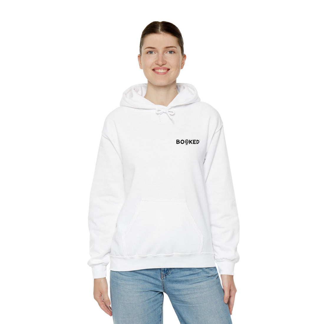 Minimalist BOOKED Hoodie - Unisex Heavy Blend™ Hooded Sweatshirt - Black Text Design