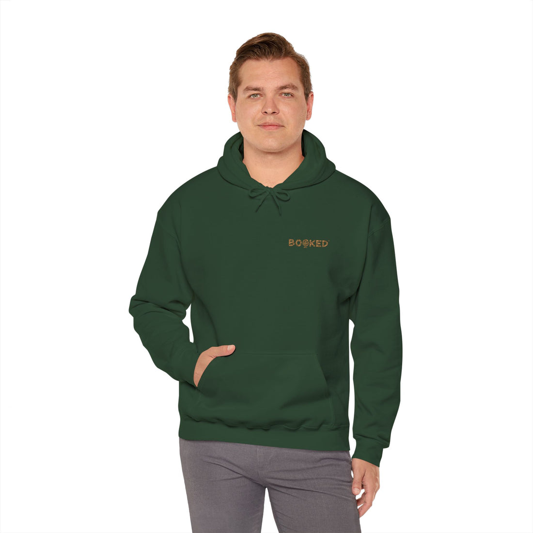 Minimalist BOOKED Hoodie - Unisex Heavy Blend™ Hooded Sweatshirt - Burned Sand Text Design