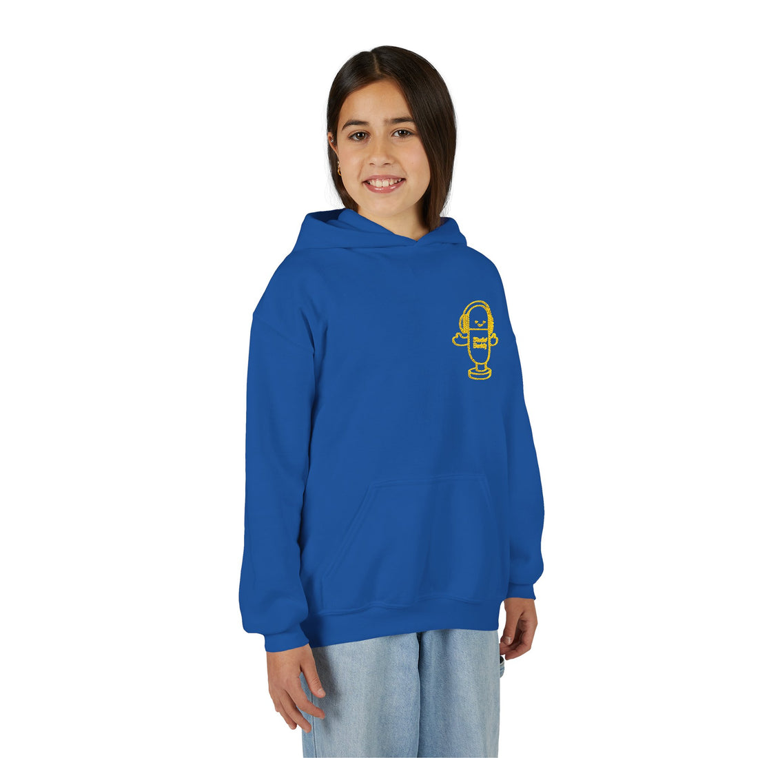 Youth Hoodie with Minimalist Embroidered Yellow °Studio Buddy° Character