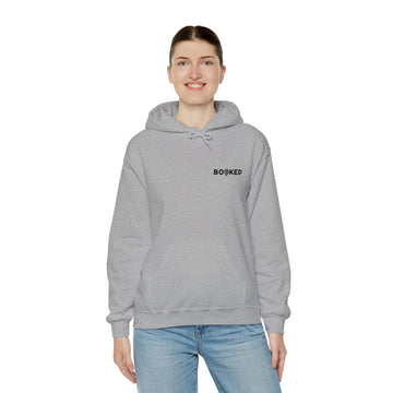 Minimalist BOOKED Hoodie - Unisex Heavy Blend™ Hooded Sweatshirt - Black Text Design