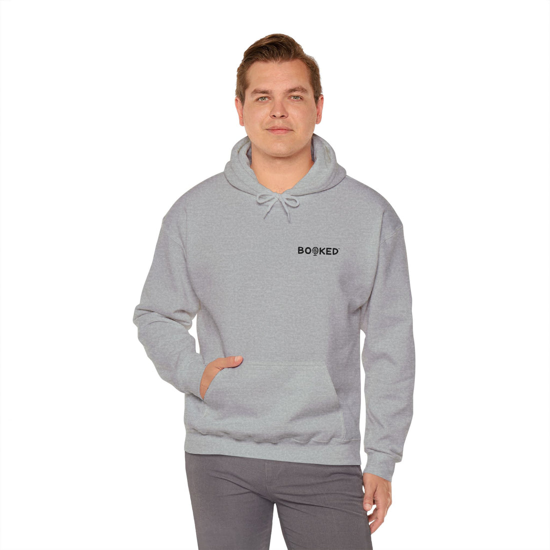 Minimalist BOOKED Hoodie - Unisex Heavy Blend™ Hooded Sweatshirt - Black Text Design