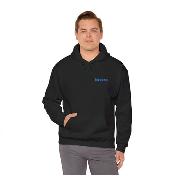 Minimalist BOOKED Hoodie - Unisex Heavy Blend™ Hooded Sweatshirt - Light Blue Text Design