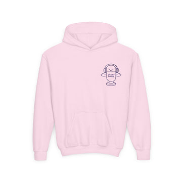 Youth Hoodie with Minimalist embroidered Purple °Studio Buddy° Character