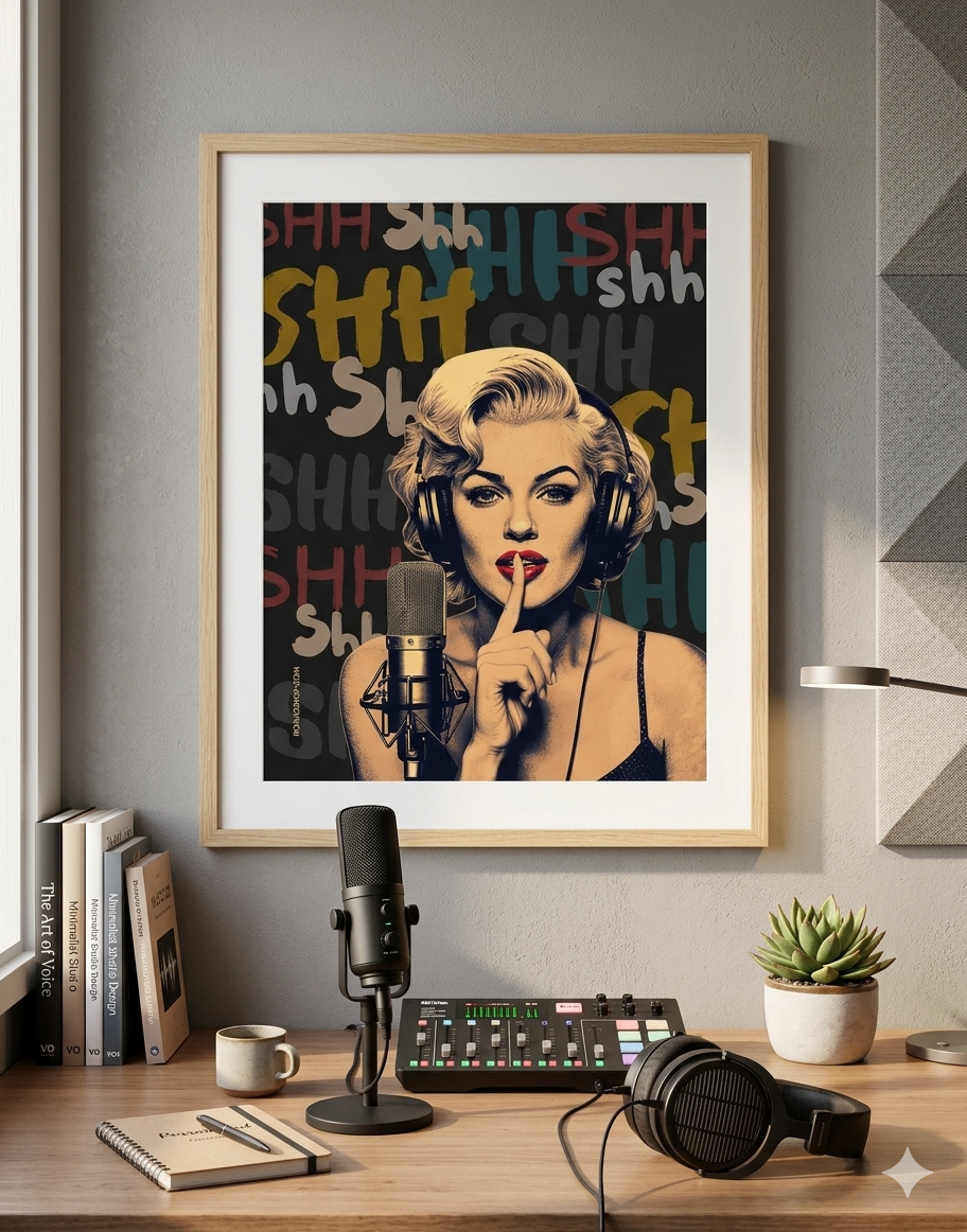 Vintage Marilyn Monroe Recording Poster | "SHH" Pop Art Studio Decor | Silence in the Booth Sign | Premium Matte Vertical Print