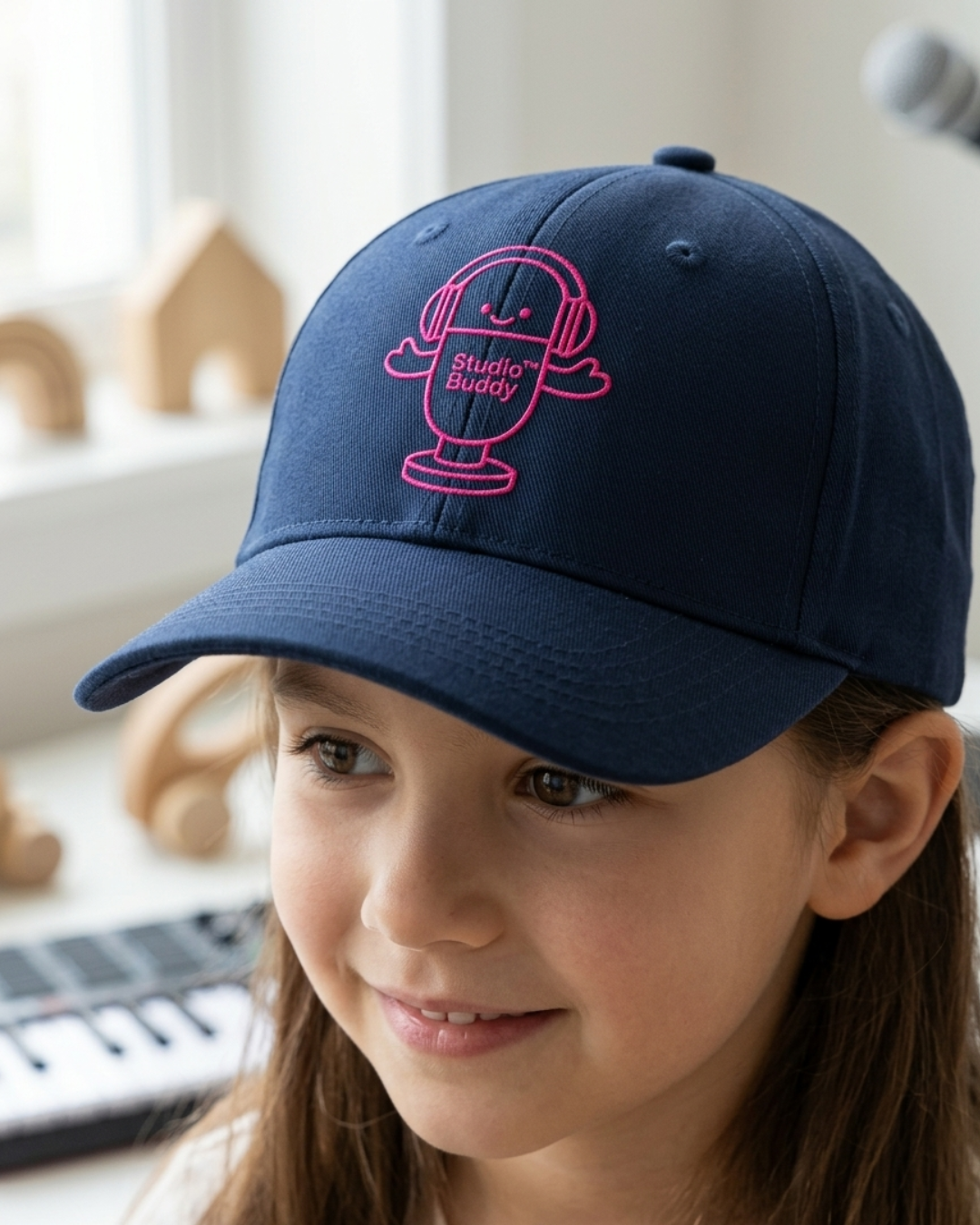 Pink Studio Buddy™ Kids Embroidered Hat | Cute Microphone Youth Baseball Cap