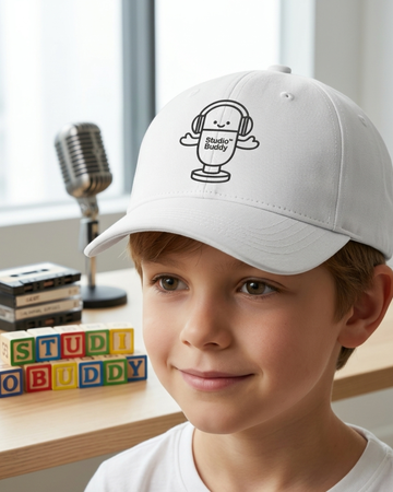 Black Studio Buddy™ Kids Embroidered Hat | Cute Microphone Youth Baseball Cap
