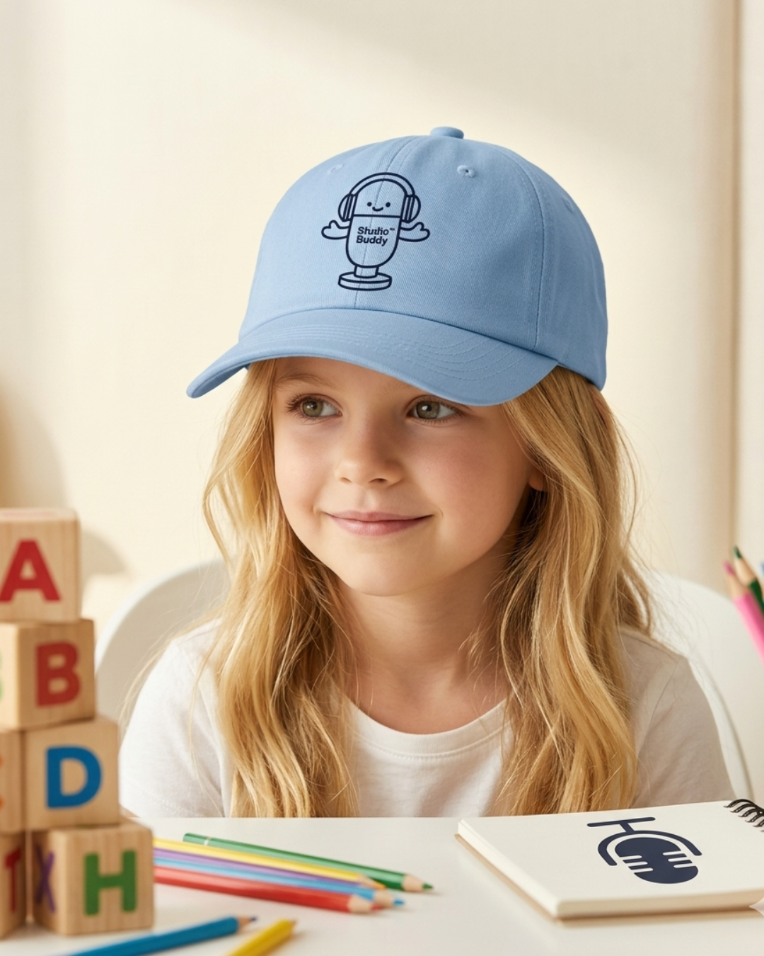 Black Studio Buddy™ Kids Embroidered Hat | Cute Microphone Youth Baseball Cap