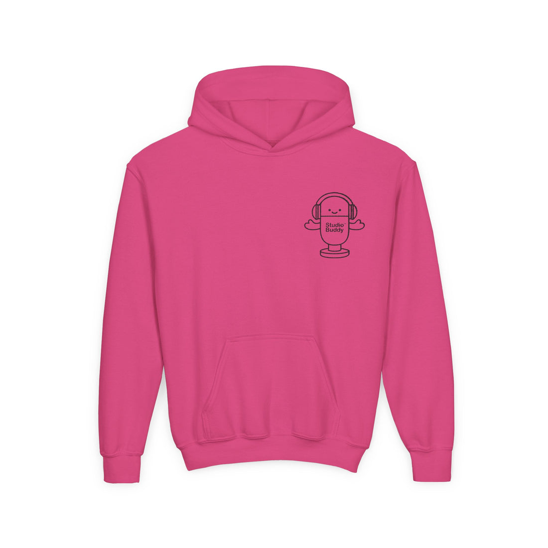 Youth Hoodie with Minimalist Embroidered Black °Studio Buddy° Character