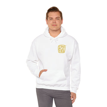 Yellow Conflicted Embroidered Hoodie | Premium Voice Over Heavy Blend™ Sweatshirt
