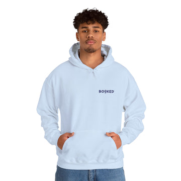 Minimalist BOOKED Hoodie - Unisex Heavy Blend™ Hooded Sweatshirt - Navy Text Design
