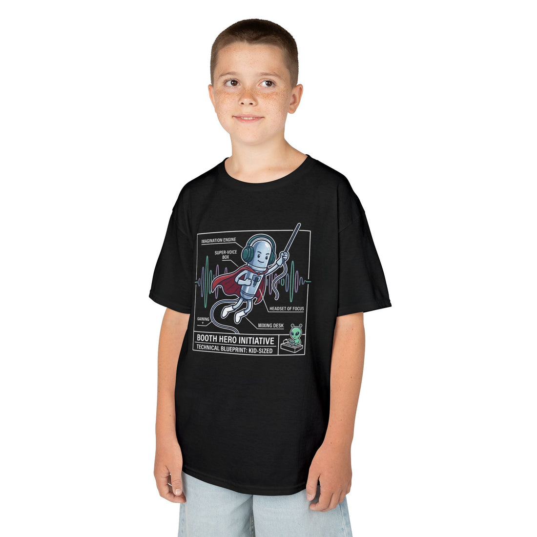 Booth Hero Initiative Kids T-Shirt | Technical Blueprint Voice Over Shirt