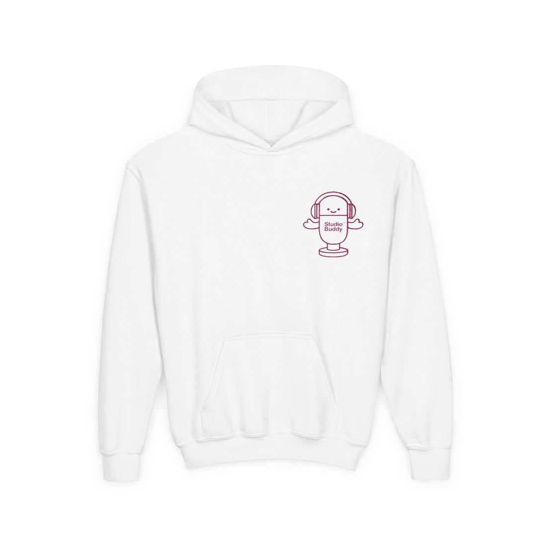Youth Hoodie with Minimalist embroidered Pink °Studio Buddy° Character