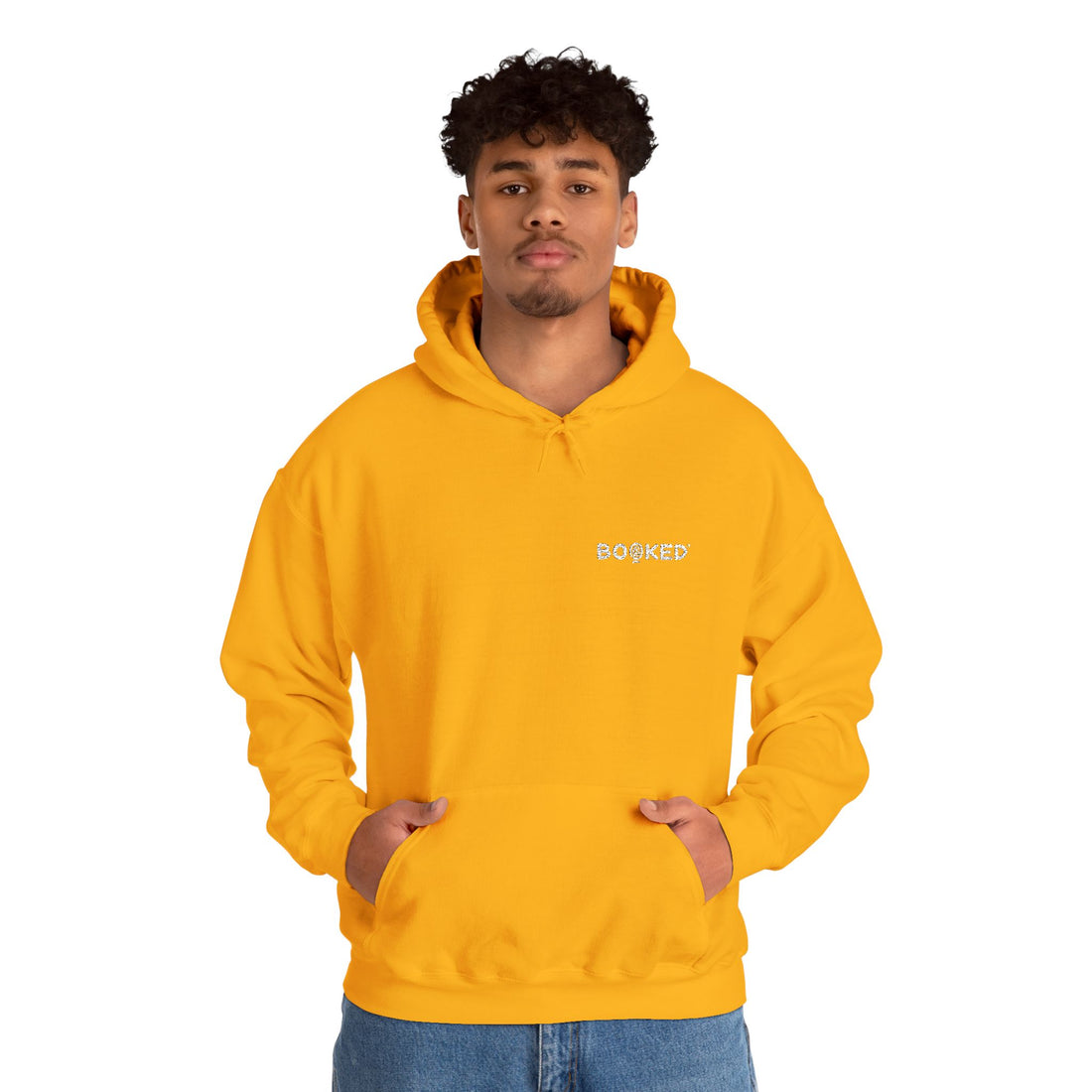 Minimalist BOOKED Hoodie - Unisex Heavy Blend™ Hooded Sweatshirt - White Text Design